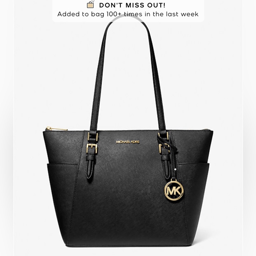 Michael Kors Black Jet Set Large Saffiano Leather Top-Zip Tote Bag